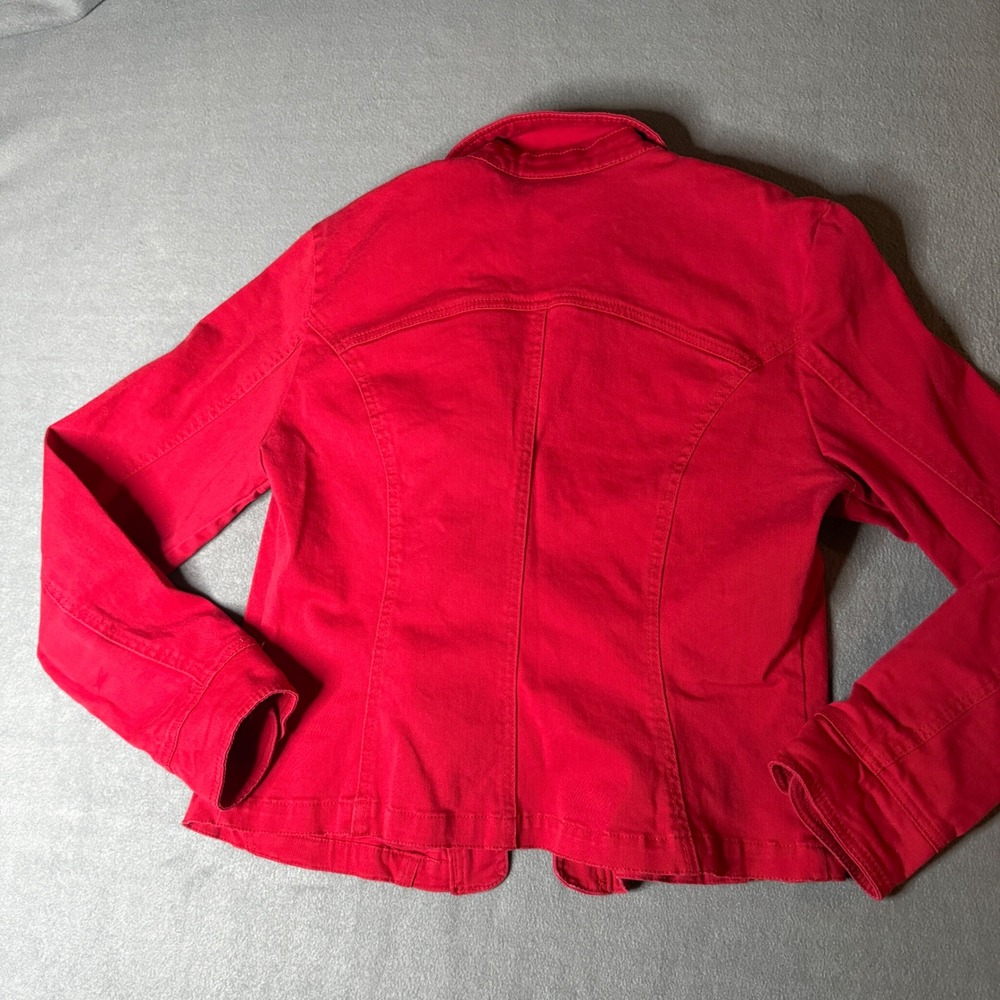 Dressbarn Womens Red Denim Jacket Stretch Cotton Button Front Size S Pockets - Picture 6 of 9